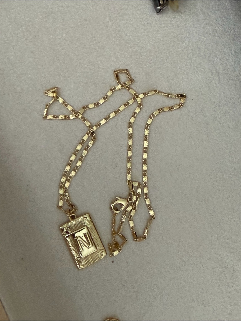 Gold Initial 'N' Rectangular Pendant Necklace